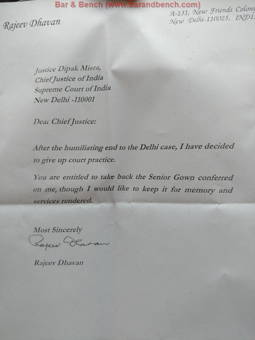 Rajeev Dhavan Dipak Misra Letter